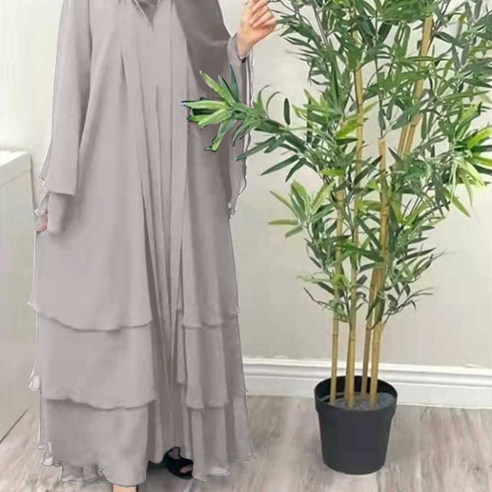 imageMuslim Abaya Dress for Women  Long Sleeve Islamic Dubai Abaya Cardigan Robe  Middle East Prayer Dress with HijabA Light Gray