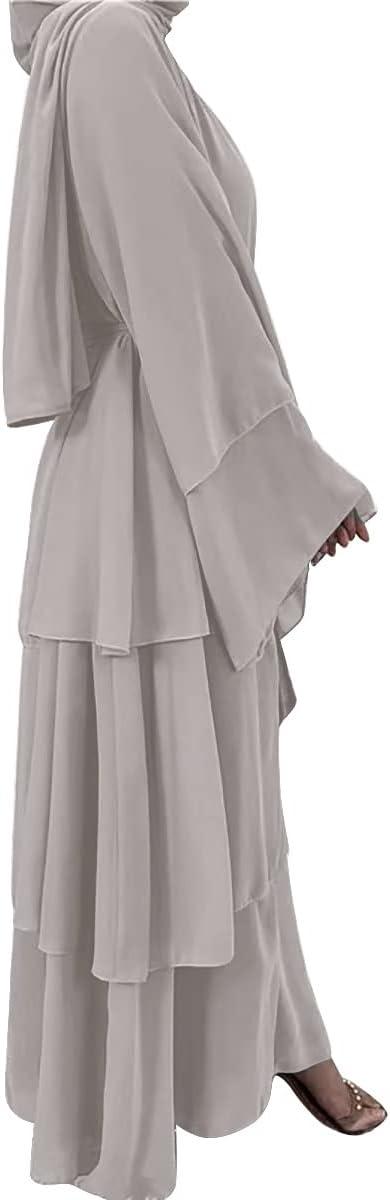 imageMuslim Abaya Dress for Women  Long Sleeve Islamic Dubai Abaya Cardigan Robe  Middle East Prayer Dress with HijabA Light Gray