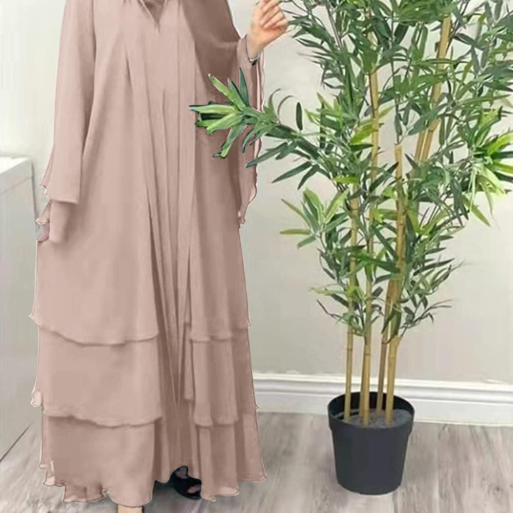 imageMuslim Abaya Dress for Women  Long Sleeve Islamic Dubai Abaya Cardigan Robe  Middle East Prayer Dress with HijabA Light Khaki