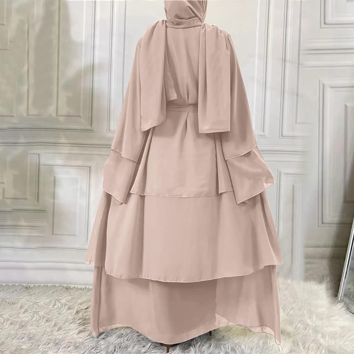 imageMuslim Abaya Dress for Women  Long Sleeve Islamic Dubai Abaya Cardigan Robe  Middle East Prayer Dress with HijabA Light Khaki