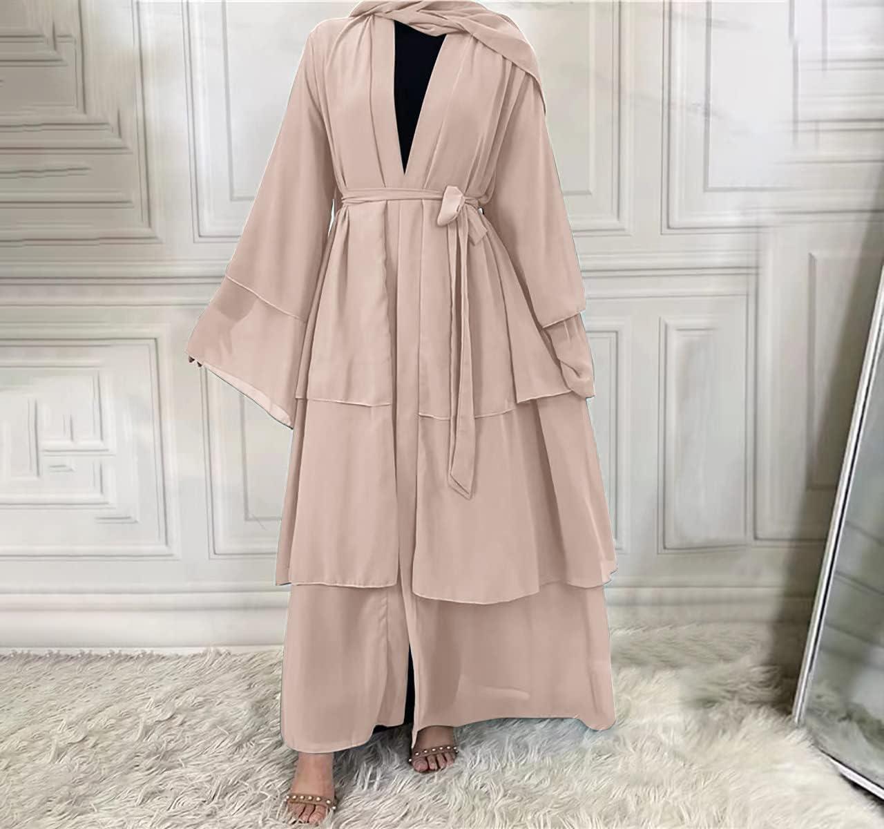 imageMuslim Abaya Dress for Women  Long Sleeve Islamic Dubai Abaya Cardigan Robe  Middle East Prayer Dress with HijabA Light Khaki
