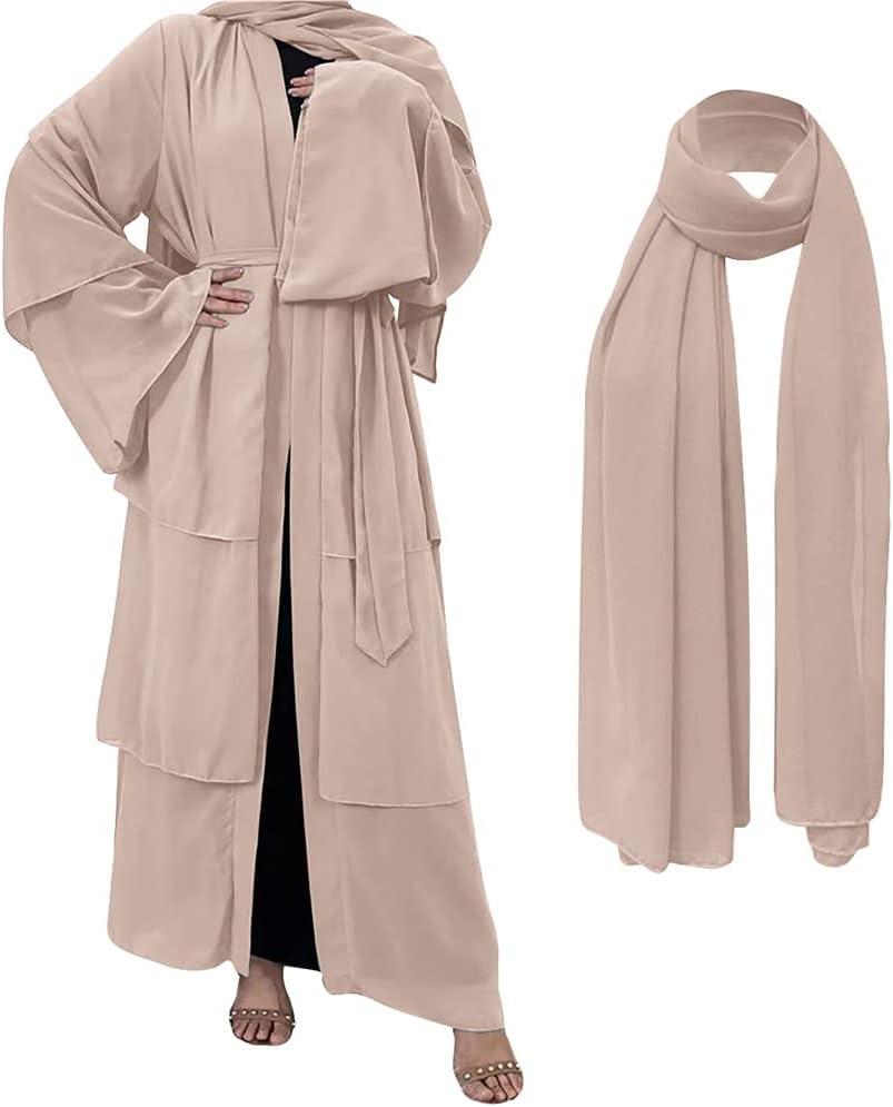 imageMuslim Abaya Dress for Women  Long Sleeve Islamic Dubai Abaya Cardigan Robe  Middle East Prayer Dress with HijabA Light Khaki