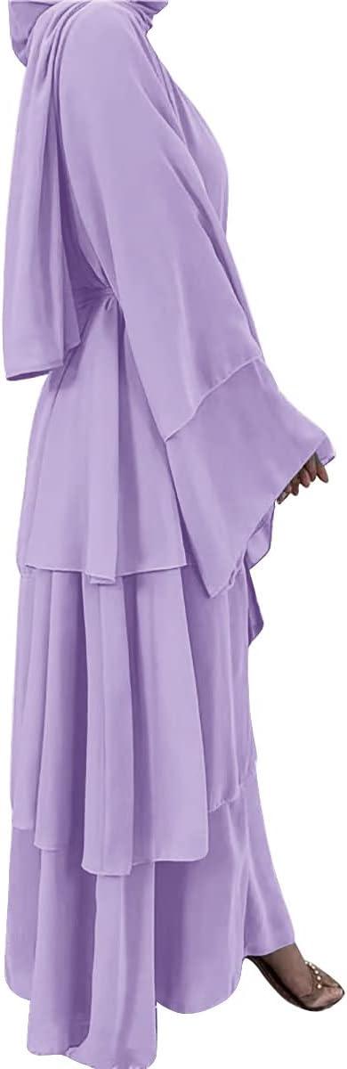 imageMuslim Abaya Dress for Women  Long Sleeve Islamic Dubai Abaya Cardigan Robe  Middle East Prayer Dress with HijabA Light Purple