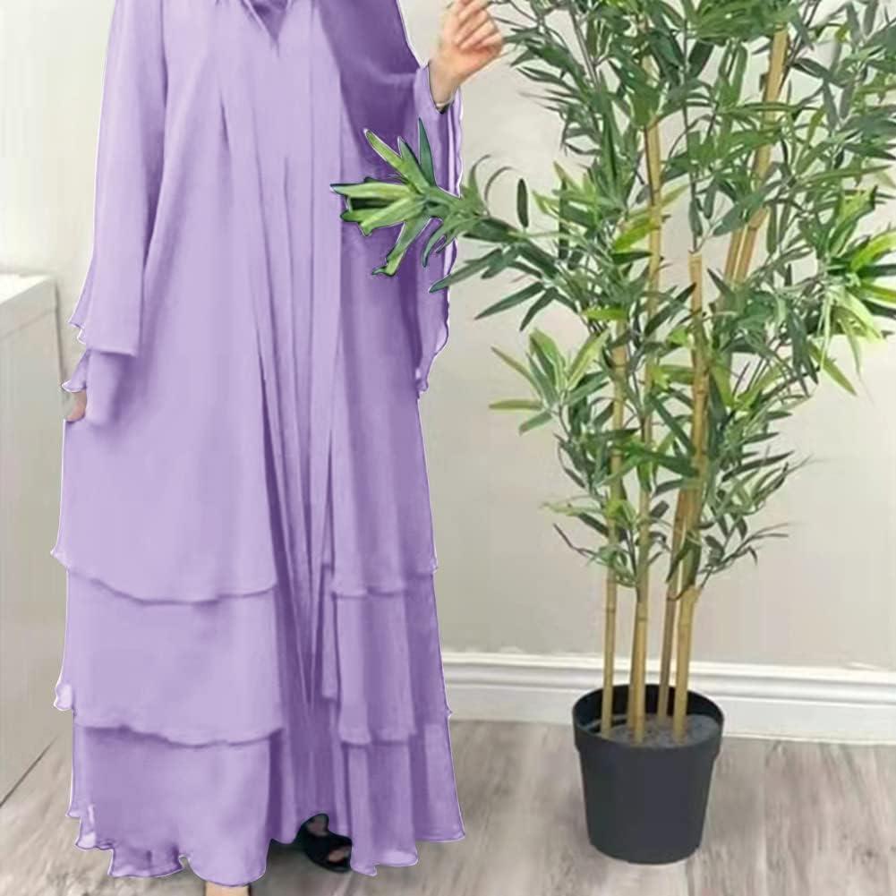 imageMuslim Abaya Dress for Women  Long Sleeve Islamic Dubai Abaya Cardigan Robe  Middle East Prayer Dress with HijabA Light Purple