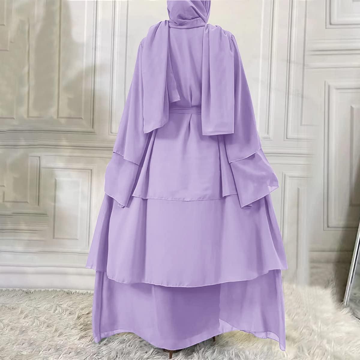imageMuslim Abaya Dress for Women  Long Sleeve Islamic Dubai Abaya Cardigan Robe  Middle East Prayer Dress with HijabA Light Purple