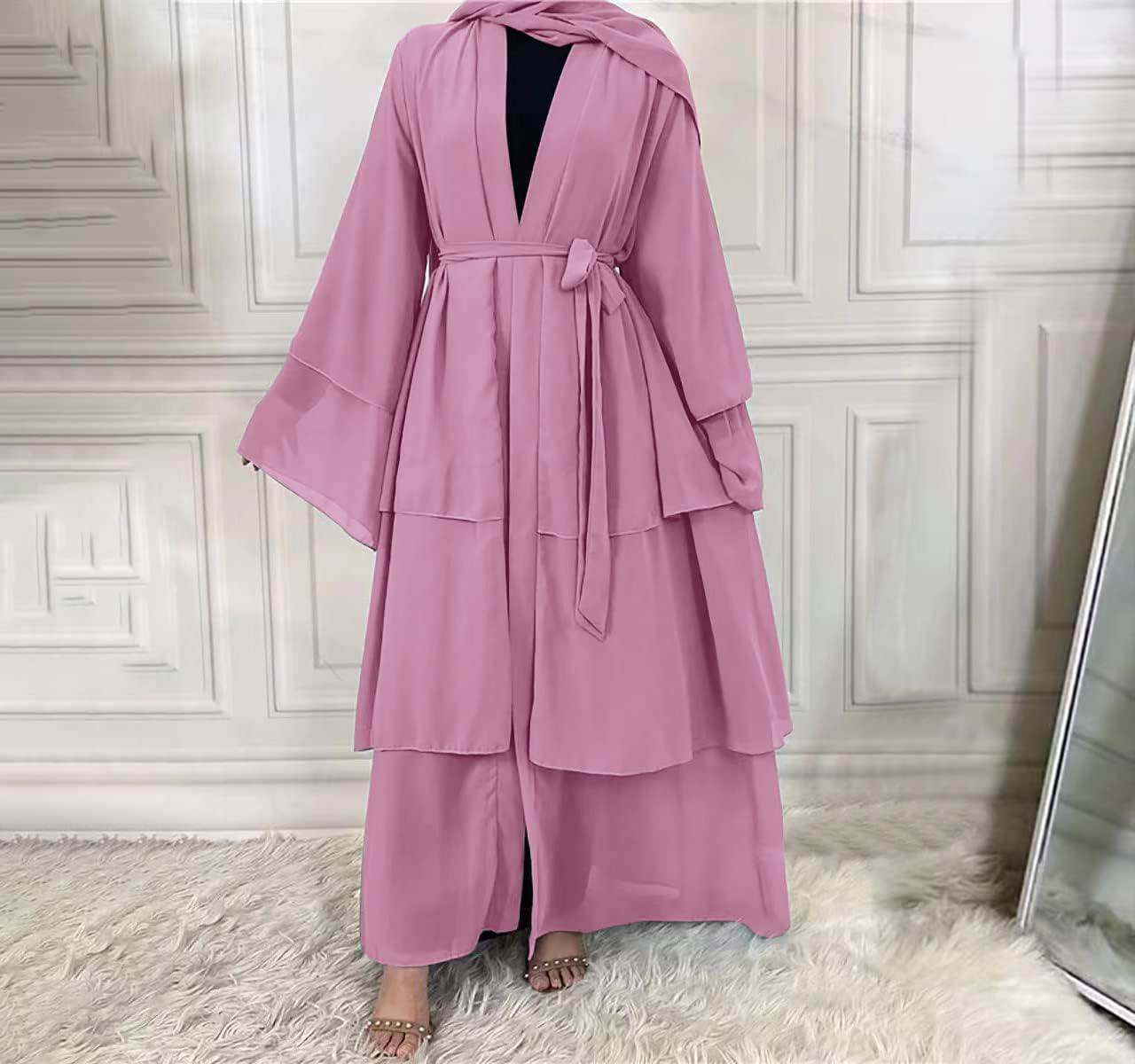 imageMuslim Abaya Dress for Women  Long Sleeve Islamic Dubai Abaya Cardigan Robe  Middle East Prayer Dress with HijabA Purple