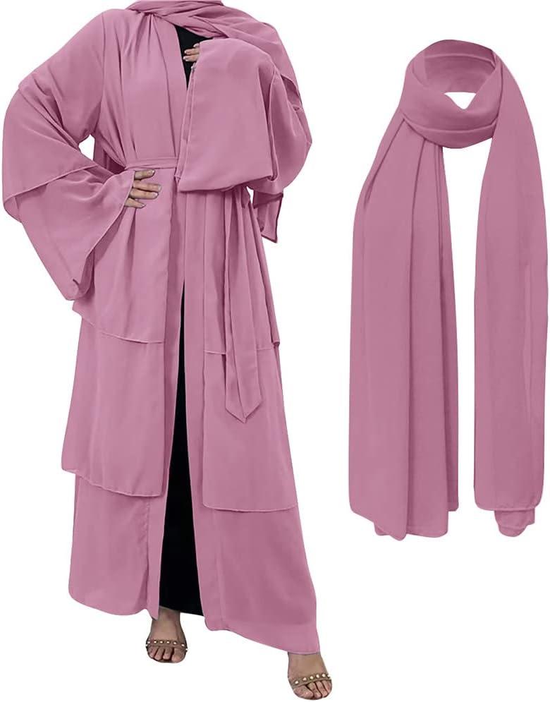 imageMuslim Abaya Dress for Women  Long Sleeve Islamic Dubai Abaya Cardigan Robe  Middle East Prayer Dress with HijabA Purple
