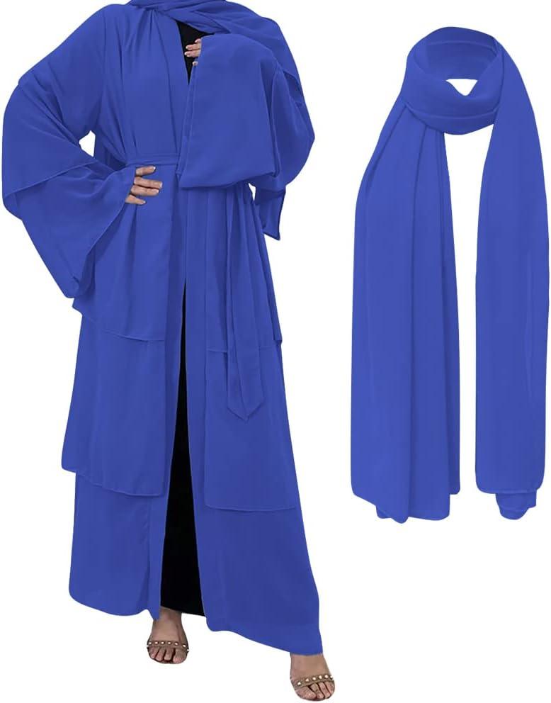 imageMuslim Abaya Dress for Women  Long Sleeve Islamic Dubai Abaya Cardigan Robe  Middle East Prayer Dress with HijabA Royal Blue