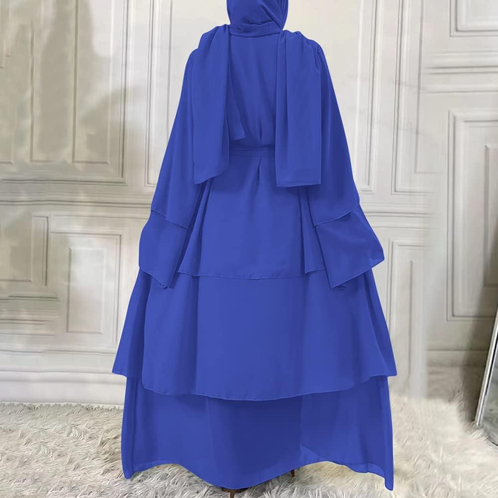 imageMuslim Abaya Dress for Women  Long Sleeve Islamic Dubai Abaya Cardigan Robe  Middle East Prayer Dress with HijabA Royal Blue