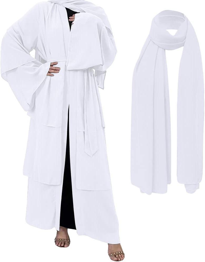 imageMuslim Abaya Dress for Women  Long Sleeve Islamic Dubai Abaya Cardigan Robe  Middle East Prayer Dress with HijabA White