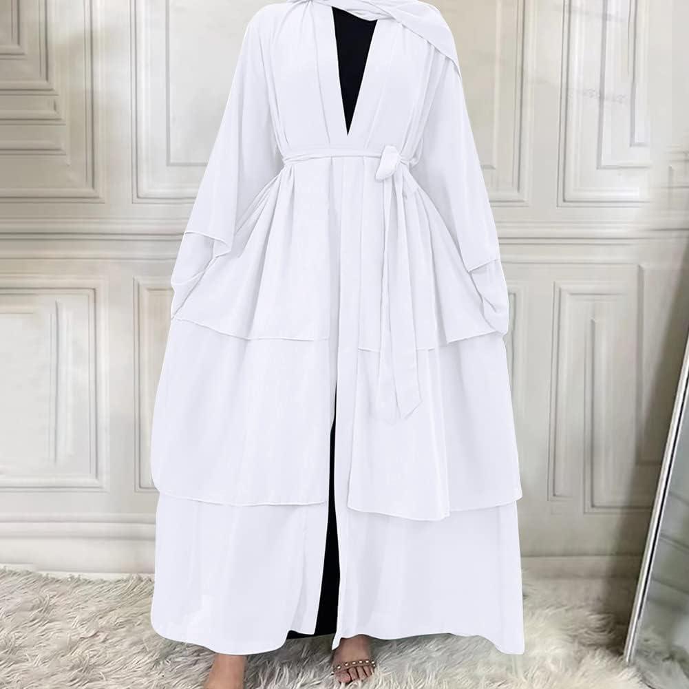 imageMuslim Abaya Dress for Women  Long Sleeve Islamic Dubai Abaya Cardigan Robe  Middle East Prayer Dress with HijabA White