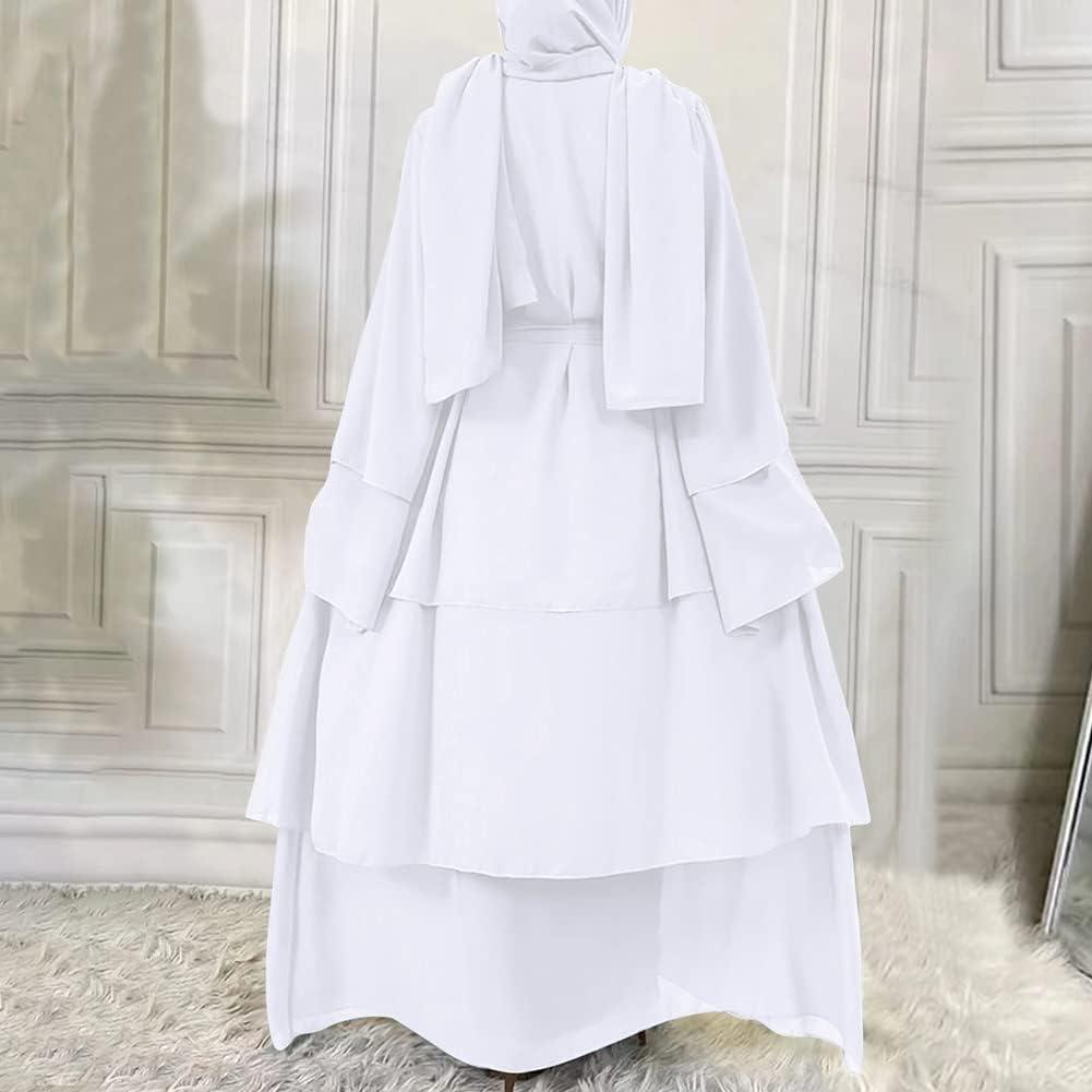 imageMuslim Abaya Dress for Women  Long Sleeve Islamic Dubai Abaya Cardigan Robe  Middle East Prayer Dress with HijabA White