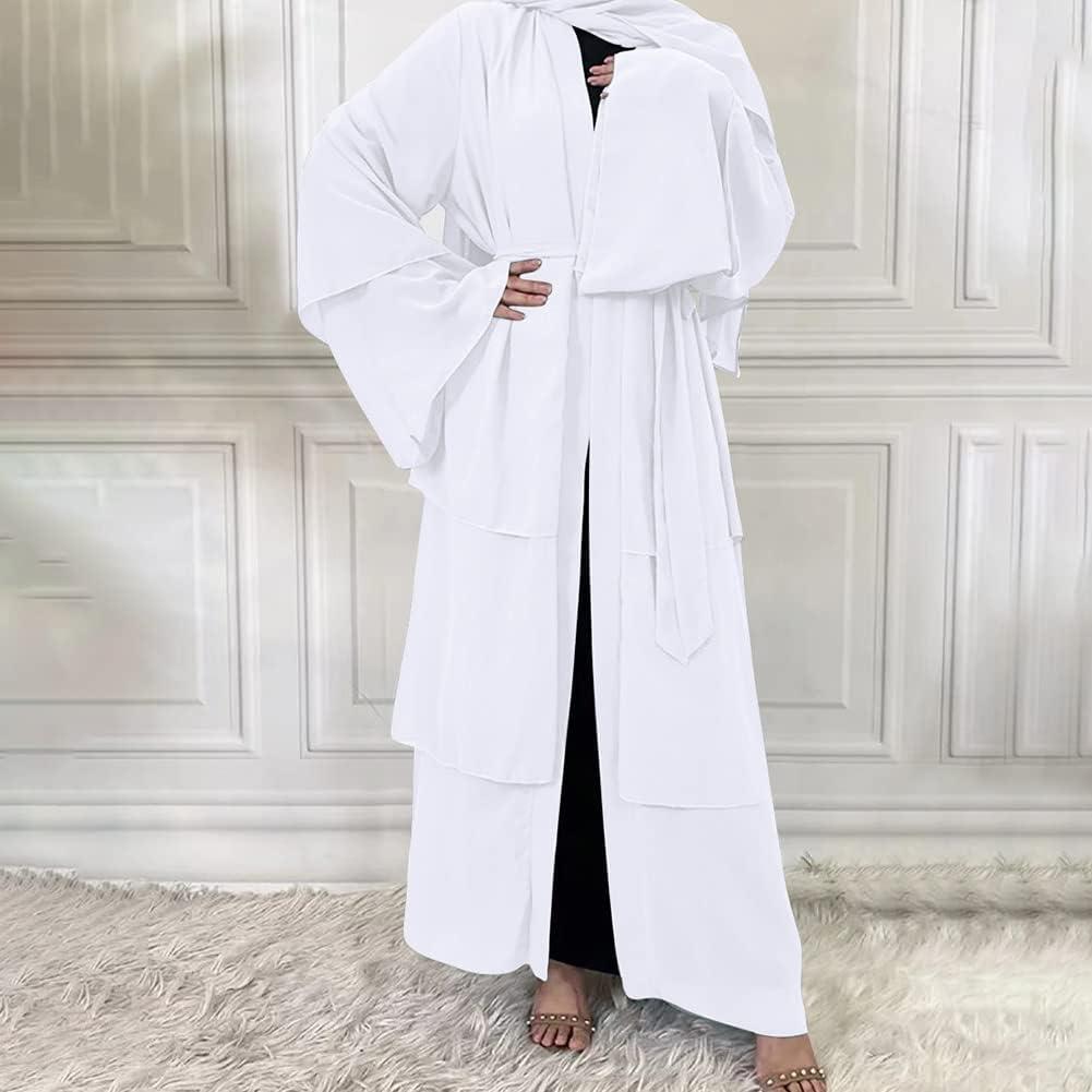 imageMuslim Abaya Dress for Women  Long Sleeve Islamic Dubai Abaya Cardigan Robe  Middle East Prayer Dress with HijabA White