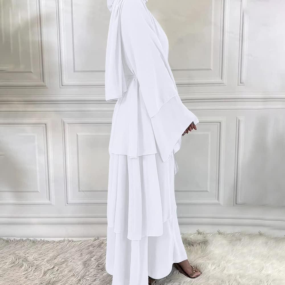 imageMuslim Abaya Dress for Women  Long Sleeve Islamic Dubai Abaya Cardigan Robe  Middle East Prayer Dress with HijabA White