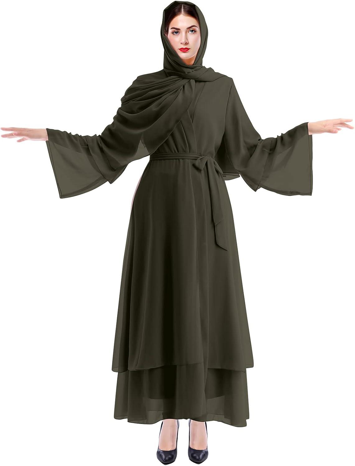imageMuslim Abaya Dress for Women  Long Sleeve Islamic Dubai Abaya Cardigan Robe  Middle East Prayer Dress with HijabArmy Green