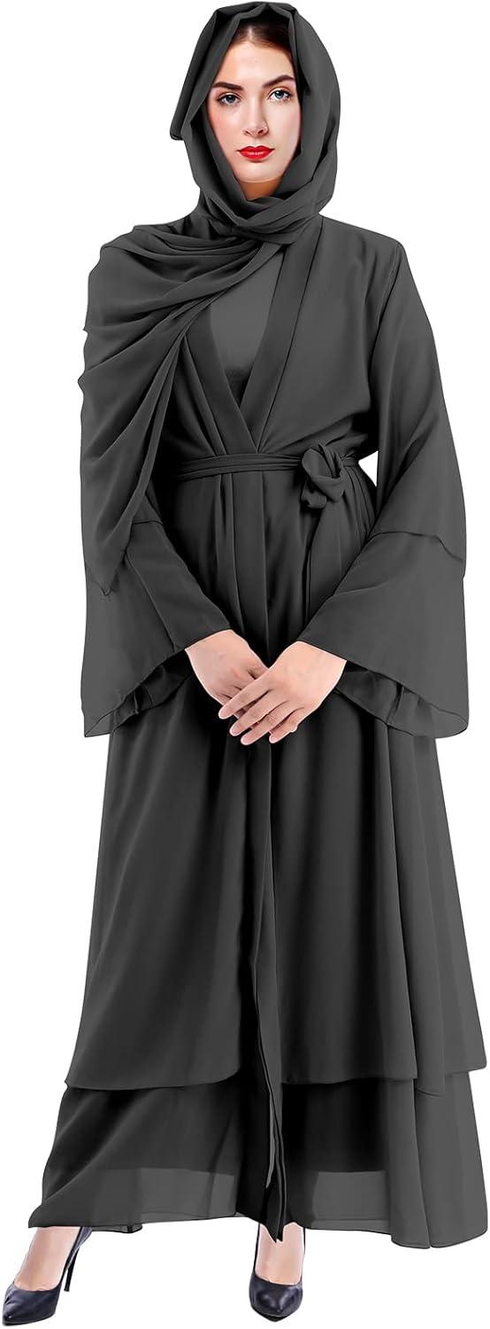 imageMuslim Abaya Dress for Women  Long Sleeve Islamic Dubai Abaya Cardigan Robe  Middle East Prayer Dress with HijabBlack