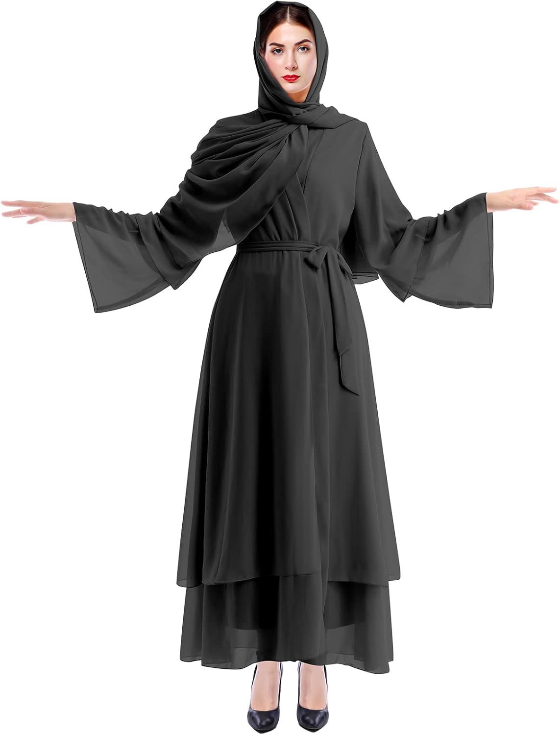 imageMuslim Abaya Dress for Women  Long Sleeve Islamic Dubai Abaya Cardigan Robe  Middle East Prayer Dress with HijabBlack