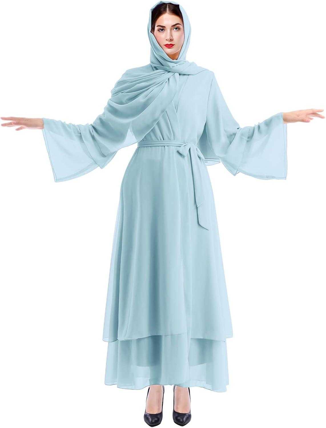 imageMuslim Abaya Dress for Women  Long Sleeve Islamic Dubai Abaya Cardigan Robe  Middle East Prayer Dress with HijabBlue