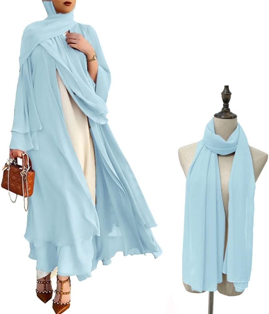 imageMuslim Abaya Dress for Women  Long Sleeve Islamic Dubai Abaya Cardigan Robe  Middle East Prayer Dress with HijabBlue
