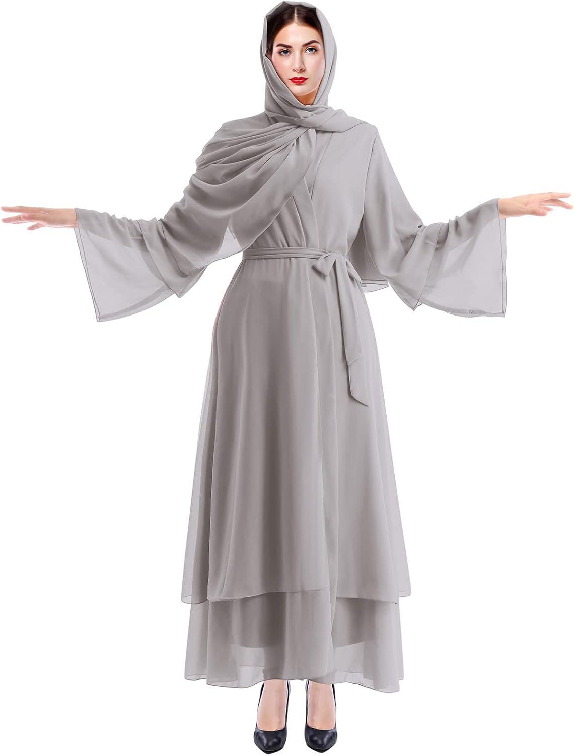 imageMuslim Abaya Dress for Women  Long Sleeve Islamic Dubai Abaya Cardigan Robe  Middle East Prayer Dress with HijabGray