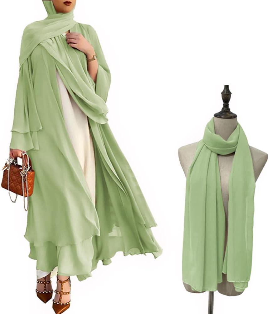 imageMuslim Abaya Dress for Women  Long Sleeve Islamic Dubai Abaya Cardigan Robe  Middle East Prayer Dress with HijabGreen