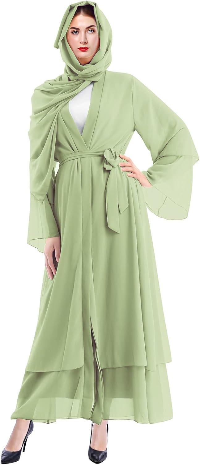 imageMuslim Abaya Dress for Women  Long Sleeve Islamic Dubai Abaya Cardigan Robe  Middle East Prayer Dress with HijabGreen