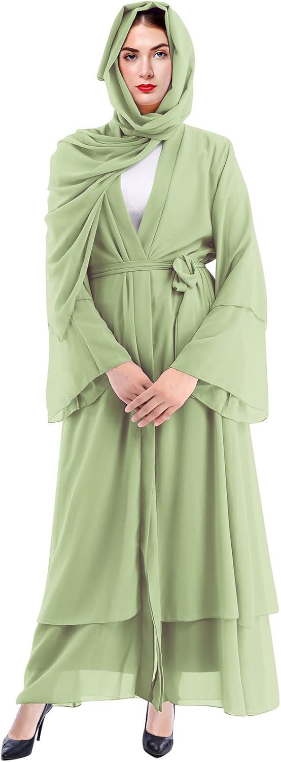 imageMuslim Abaya Dress for Women  Long Sleeve Islamic Dubai Abaya Cardigan Robe  Middle East Prayer Dress with HijabGreen