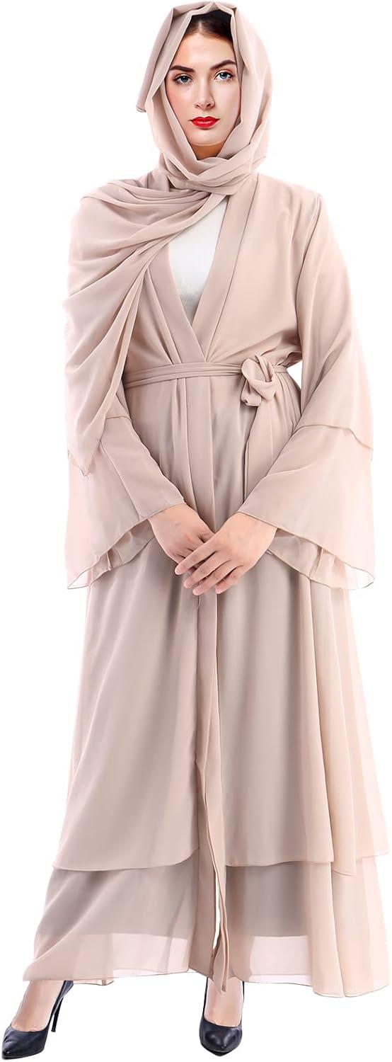 imageMuslim Abaya Dress for Women  Long Sleeve Islamic Dubai Abaya Cardigan Robe  Middle East Prayer Dress with HijabKhaki