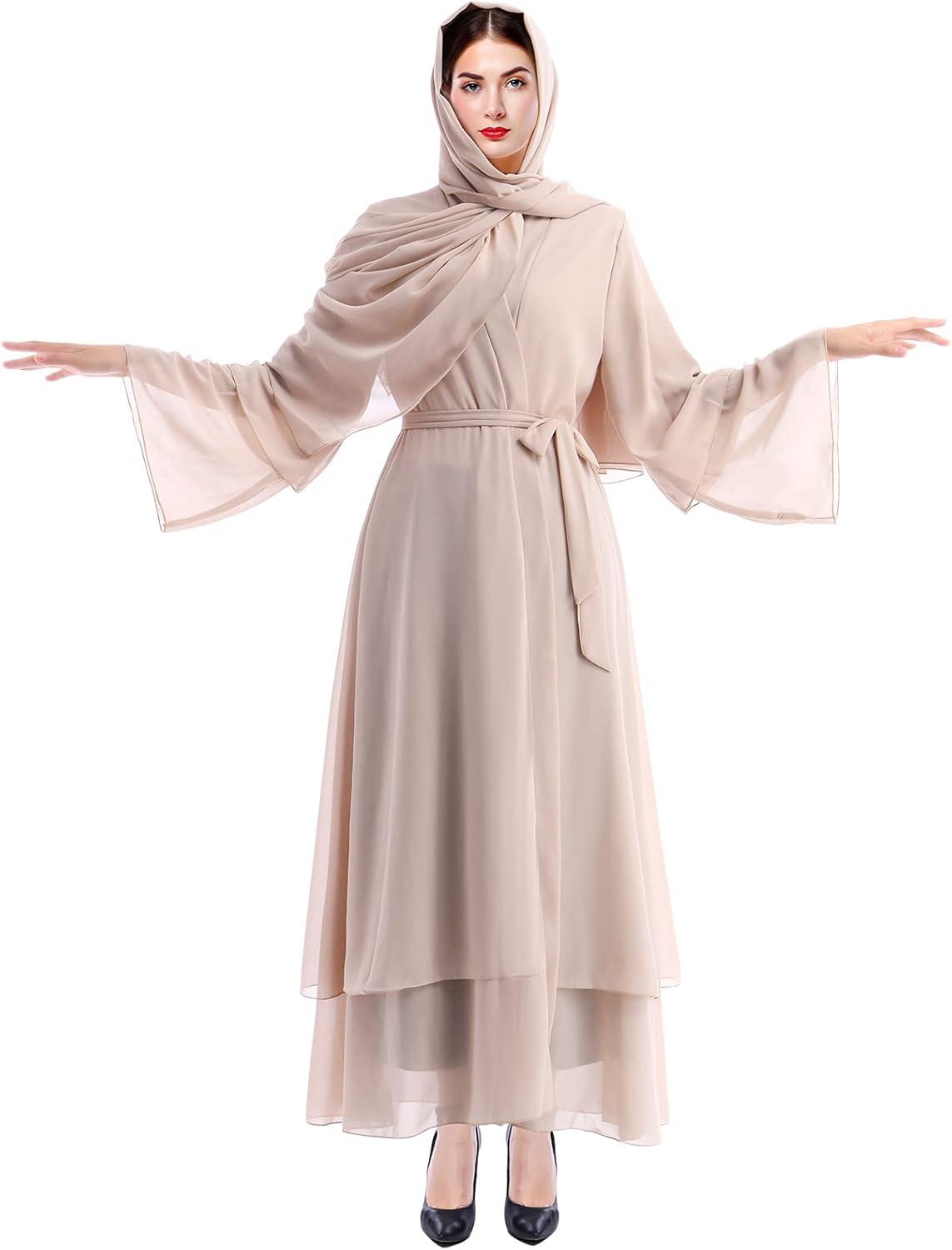 imageMuslim Abaya Dress for Women  Long Sleeve Islamic Dubai Abaya Cardigan Robe  Middle East Prayer Dress with HijabKhaki