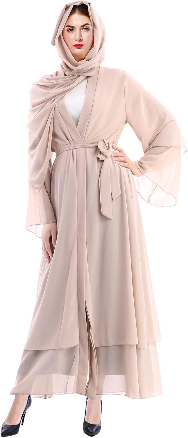 imageMuslim Abaya Dress for Women  Long Sleeve Islamic Dubai Abaya Cardigan Robe  Middle East Prayer Dress with HijabKhaki