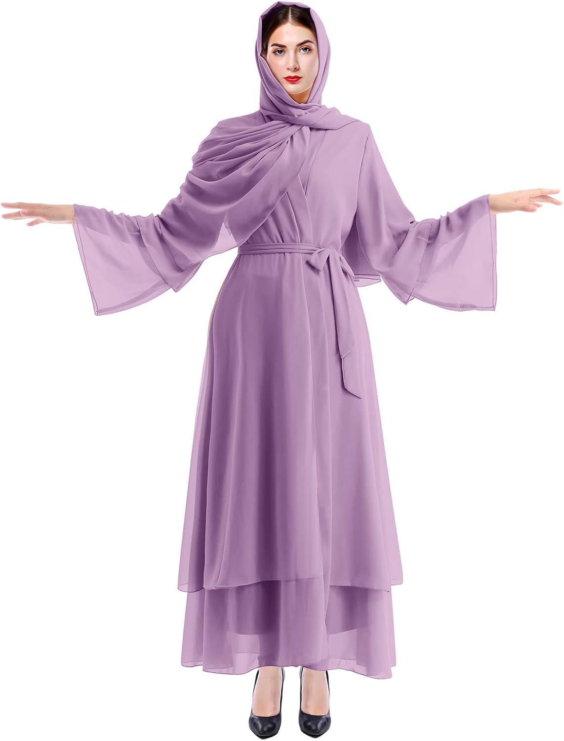 imageMuslim Abaya Dress for Women  Long Sleeve Islamic Dubai Abaya Cardigan Robe  Middle East Prayer Dress with HijabPurple