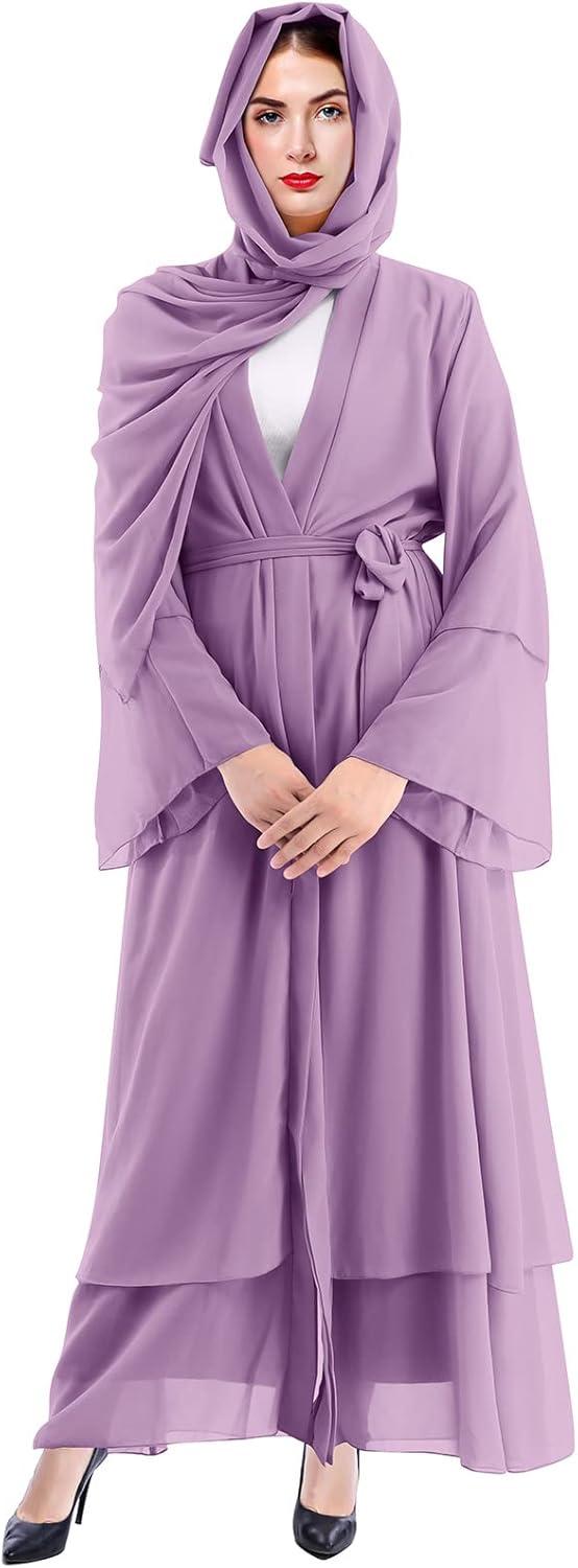 imageMuslim Abaya Dress for Women  Long Sleeve Islamic Dubai Abaya Cardigan Robe  Middle East Prayer Dress with HijabPurple