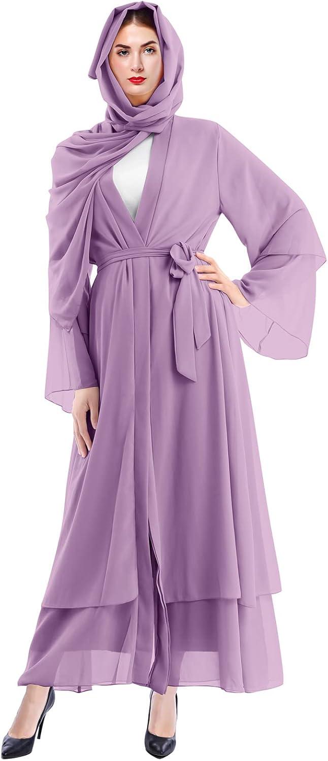 imageMuslim Abaya Dress for Women  Long Sleeve Islamic Dubai Abaya Cardigan Robe  Middle East Prayer Dress with HijabPurple