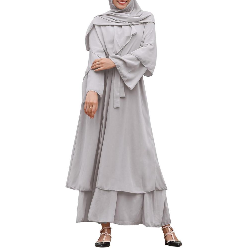 imageAbayas Muslim Dress for Women Long Sleeve Islamic Abaya Eid Dubai Kaftan Dresses Middle East Prayer Dress Chiffon RobeGray