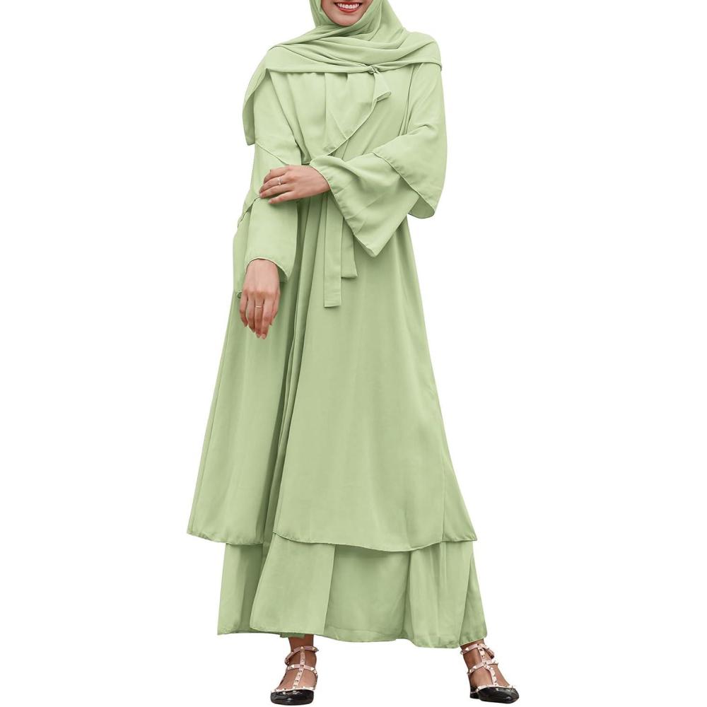 imageAbayas Muslim Dress for Women Long Sleeve Islamic Abaya Eid Dubai Kaftan Dresses Middle East Prayer Dress Chiffon RobeGreen