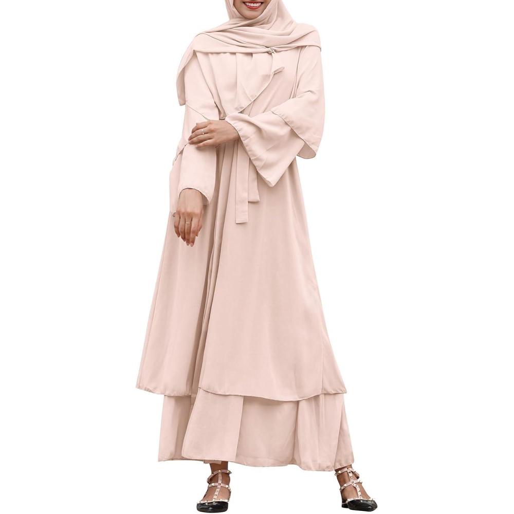 imageAbayas Muslim Dress for Women Long Sleeve Islamic Abaya Eid Dubai Kaftan Dresses Middle East Prayer Dress Chiffon RobeKhaki