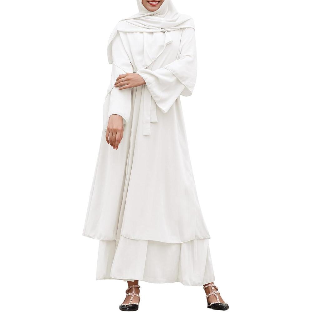 imageAbayas Muslim Dress for Women Long Sleeve Islamic Abaya Eid Dubai Kaftan Dresses Middle East Prayer Dress Chiffon RobeWhite