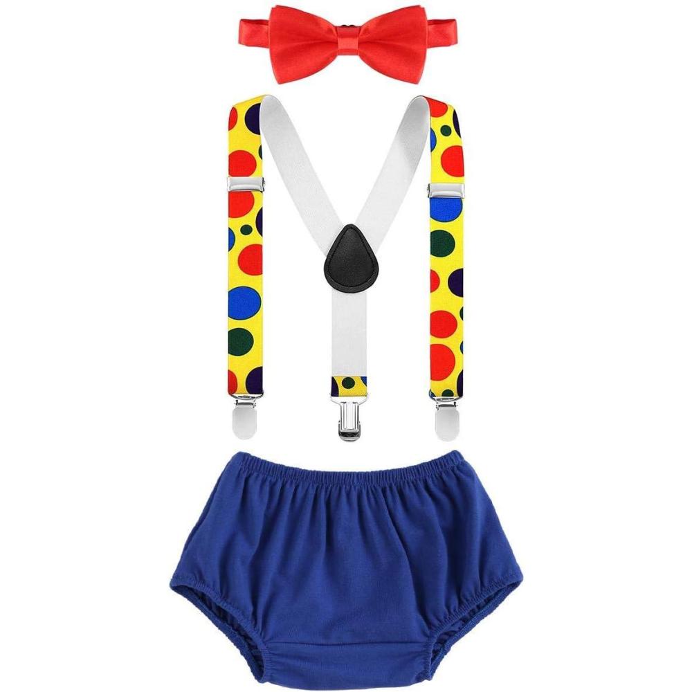 imageIDOPIP Baby Boys Circus Cake Smash Outfit Little Clown Costume 1st Birthday Diaper Cover Suspender Bowtie Set for Photo PartyRoyal Blue