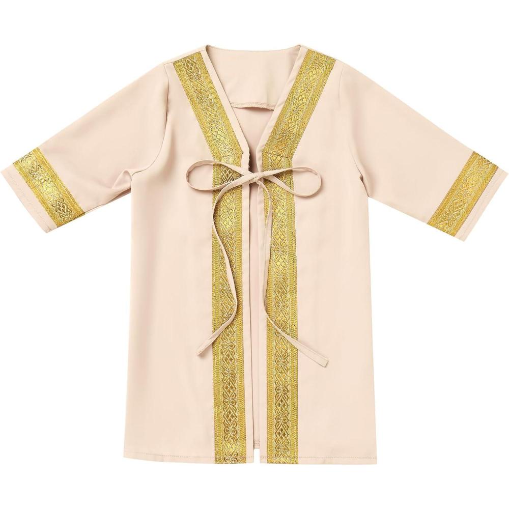 imageIDOPIP Muslim Baby Boys Ramadan Eid Outfit Cardigan Kaftan Thobe Arabic Islamic Abaya Dubai Robe Clothes with Head ScarfRopeBeige