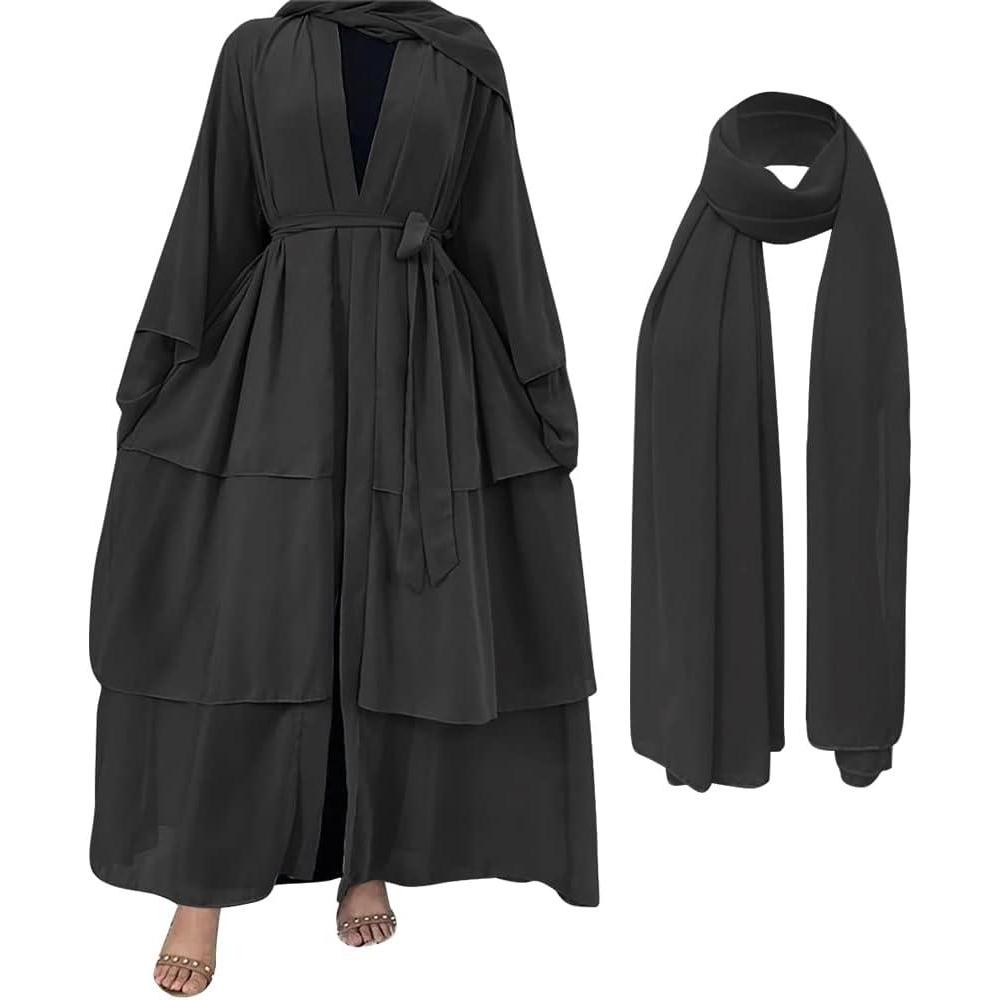 imageMuslim Abaya Dress for Women  Long Sleeve Islamic Dubai Abaya Cardigan Robe  Middle East Prayer Dress with HijabA Black