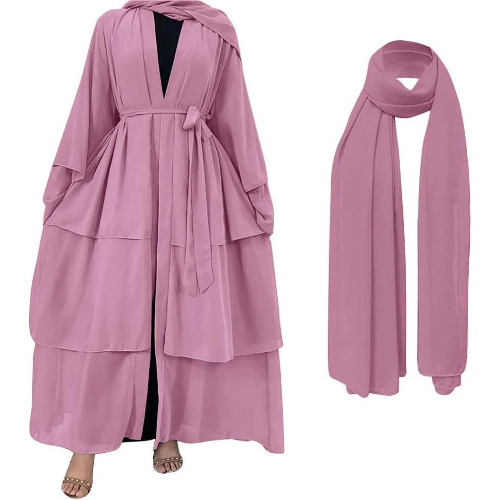imageMuslim Abaya Dress for Women  Long Sleeve Islamic Dubai Abaya Cardigan Robe  Middle East Prayer Dress with HijabA Purple