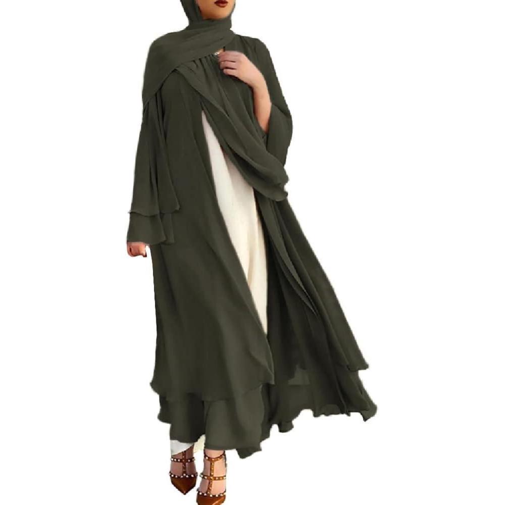 imageMuslim Abaya Dress for Women  Long Sleeve Islamic Dubai Abaya Cardigan Robe  Middle East Prayer Dress with HijabArmy Green