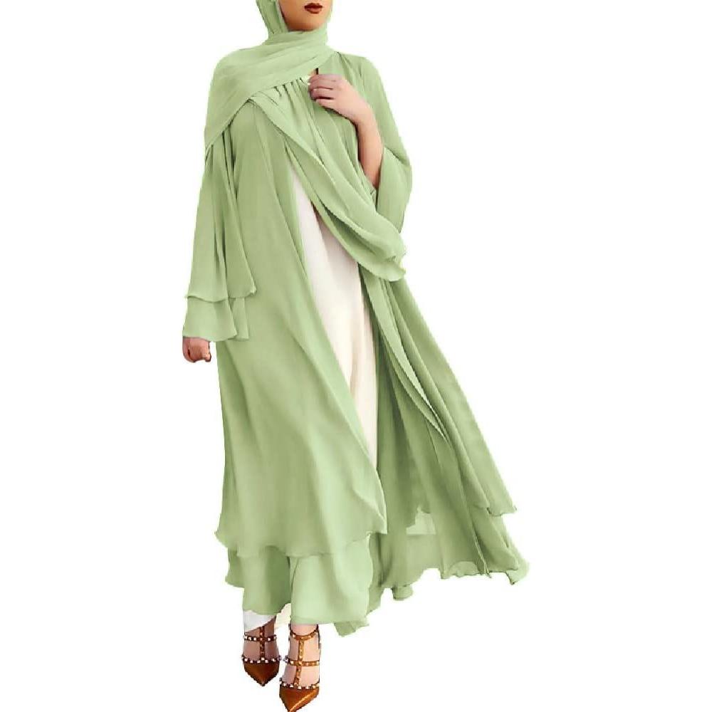 imageMuslim Abaya Dress for Women  Long Sleeve Islamic Dubai Abaya Cardigan Robe  Middle East Prayer Dress with HijabGreen