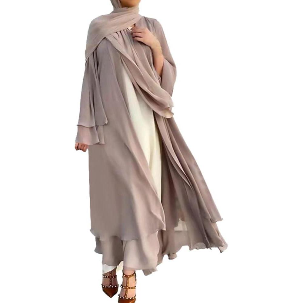 imageMuslim Abaya Dress for Women  Long Sleeve Islamic Dubai Abaya Cardigan Robe  Middle East Prayer Dress with HijabKhaki