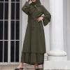 imageAbayas Muslim Dress for Women Long Sleeve Islamic Abaya Eid Dubai Kaftan Dresses Middle East Prayer Dress Chiffon RobeArmy Green