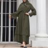 imageAbayas Muslim Dress for Women Long Sleeve Islamic Abaya Eid Dubai Kaftan Dresses Middle East Prayer Dress Chiffon RobeArmy Green