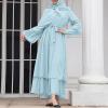 imageAbayas Muslim Dress for Women Long Sleeve Islamic Abaya Eid Dubai Kaftan Dresses Middle East Prayer Dress Chiffon RobeBlue