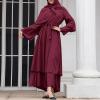 imageAbayas Muslim Dress for Women Long Sleeve Islamic Abaya Eid Dubai Kaftan Dresses Middle East Prayer Dress Chiffon RobeWine Red