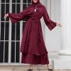 imageAbayas Muslim Dress for Women Long Sleeve Islamic Abaya Eid Dubai Kaftan Dresses Middle East Prayer Dress Chiffon RobeWine Red