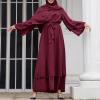 imageAbayas Muslim Dress for Women Long Sleeve Islamic Abaya Eid Dubai Kaftan Dresses Middle East Prayer Dress Chiffon RobeWine Red